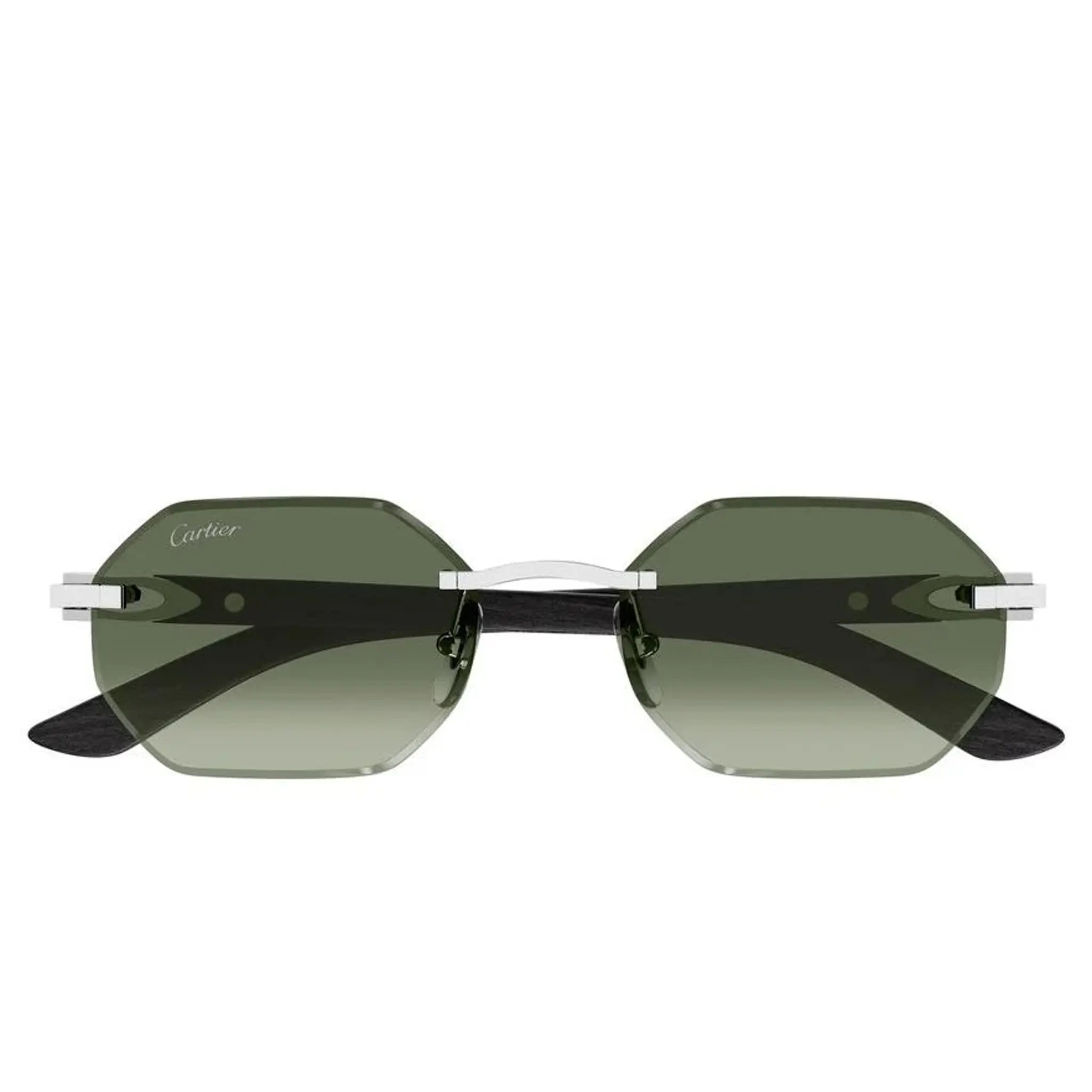 Front View of Cartier Eyewear CT0439S-008 Green Silver Rimless Sunglasses